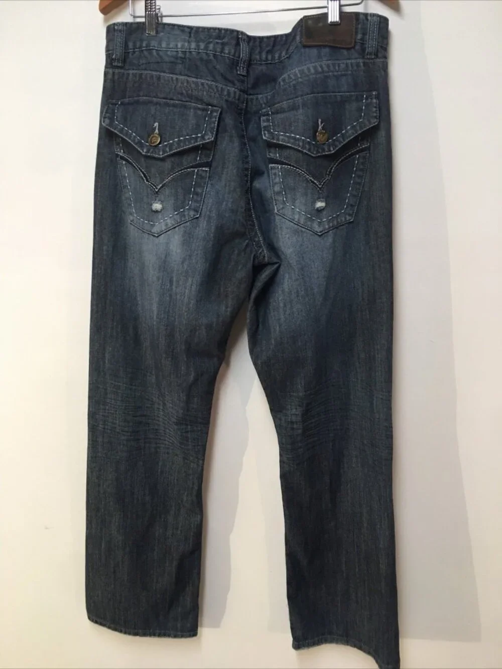 Flypaper Men 36x32 Jeans Blue Dark Wash Embroidered Bootcut Denim 100% Cotton